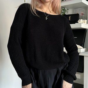 Wide neck knit ribbed sweater 🖤
